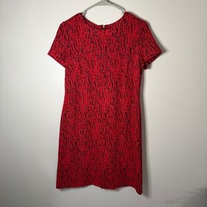 Calvin klein red and black short sleeve sheath dress size 8 abstract wedding